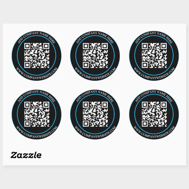 Pegatina Redonda Texto personalizado de código QR negro blanco clás (Hoja)