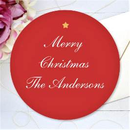 Pegatina Redonda Texto personalizado de Feliz Navidad Rojo Chic