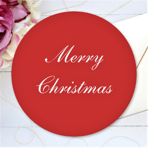 Pegatina Redonda Texto personalizado de Feliz Navidad Simple Rojo C