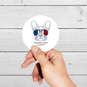 Pegatina Redonda Texto Personalizado de la línea de Bulldog frances