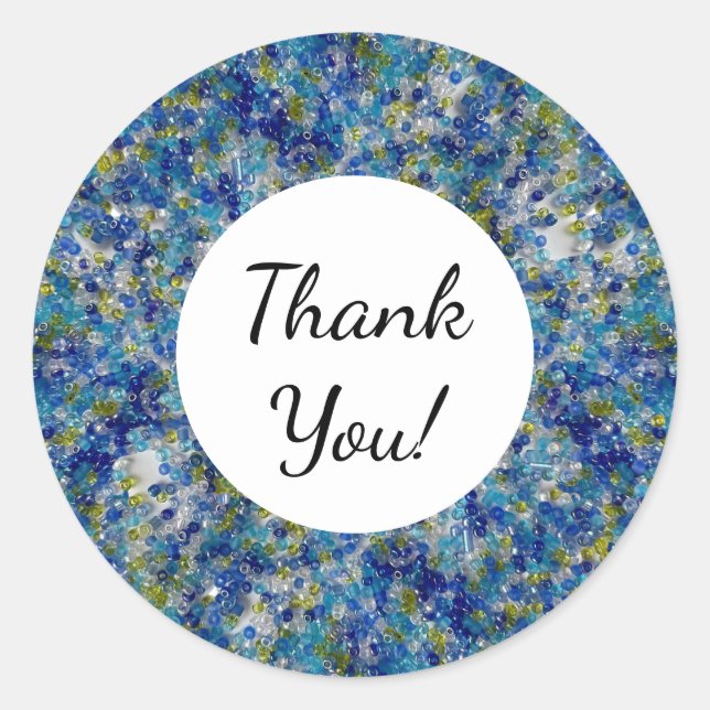 Pegatina Redonda Texto Personalizado De La Semilla Azul Y Verde (Anverso)