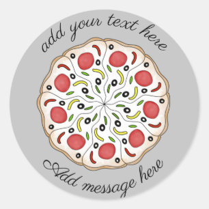 Pegatina Redonda texto personalizado de pizza