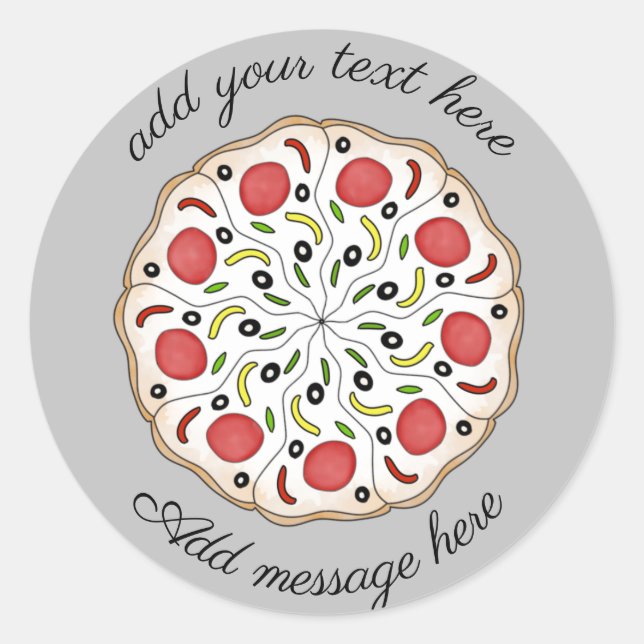 Pegatina Redonda texto personalizado de pizza (Anverso)