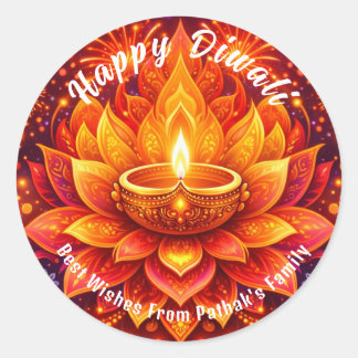 Pegatina Redonda Texto personalizado, Feliz Diwali