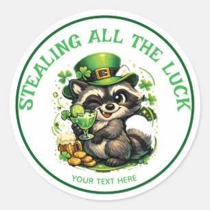 Pegatina Redonda Texto Personalizado Mapache Divertido Día de San P