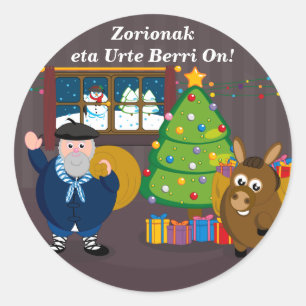 Pegatina Redonda Texto personalizado, Olentzero Navidad / escena de