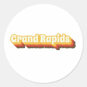 Pegatina Redonda Texto retro vintage de Grand Rapids