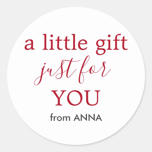 Pegatina Redonda Texto rojo blanco mínimo para regalo (Anverso)