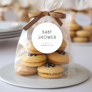 Pegatina Redonda Texto sencillo moderno Baby Shower blanco y negro