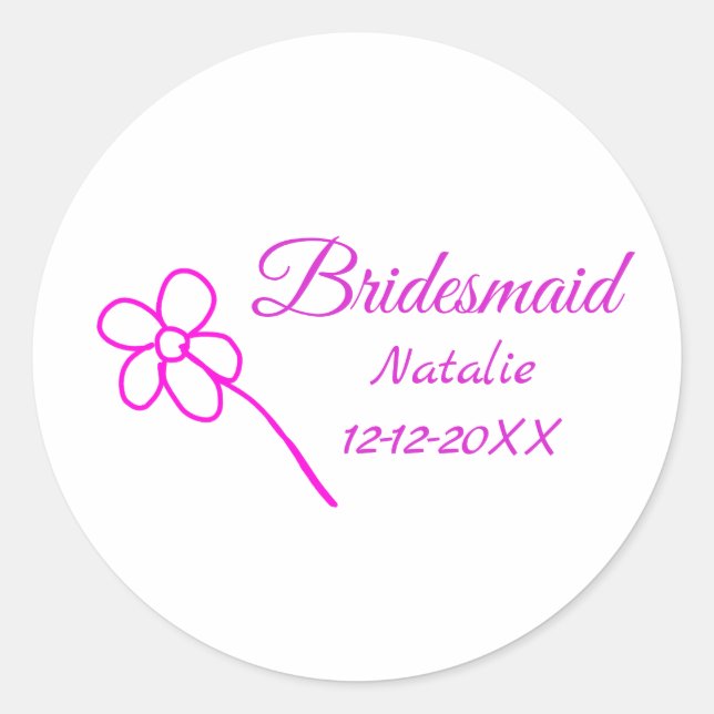 Pegatina Redonda Texto simple minimalista rosa para dama de honor a (Anverso)