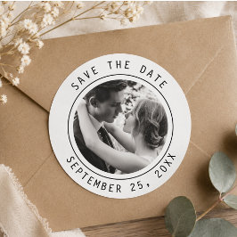 Pegatina Redonda Texto y foto elegantes simples | Código QR Boda