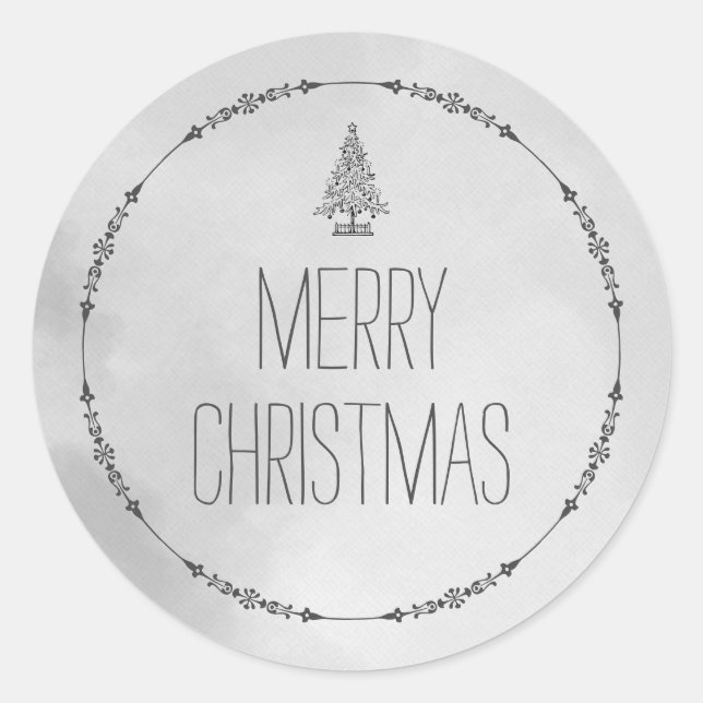 Pegatina Redonda Textura de acuarela Elegante gris Feliz Navidad (Anverso)