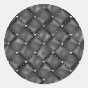 Pegatina Redonda Textura de cuero brillante con perlas de oro