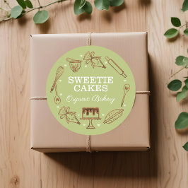 Pegatina Redonda Textura de madera Utensil para hornear y cocinar y