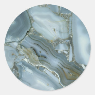 Pegatina Redonda Textura de Mármol Azul Verde Turquesa Arañada