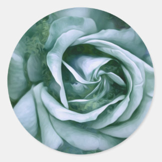 Pegatina Redonda Textura gruesa pintura Rosa de arte - Verde azulad
