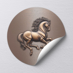 Pegatina Redonda Textura moderna de cobre con equino de caballo