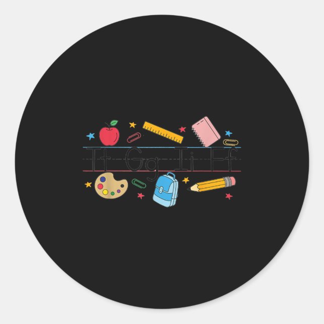 Pegatina Redonda Tgif Teacher Alphabet Kindergarten Teacher Appreci (Anverso)