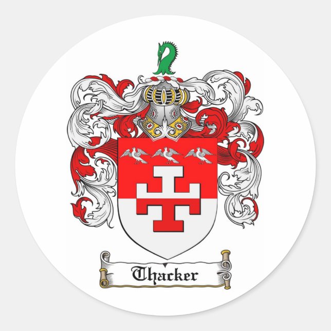 Pegatina Redonda Thacker Family Crest - Thacker Coat (Anverso)
