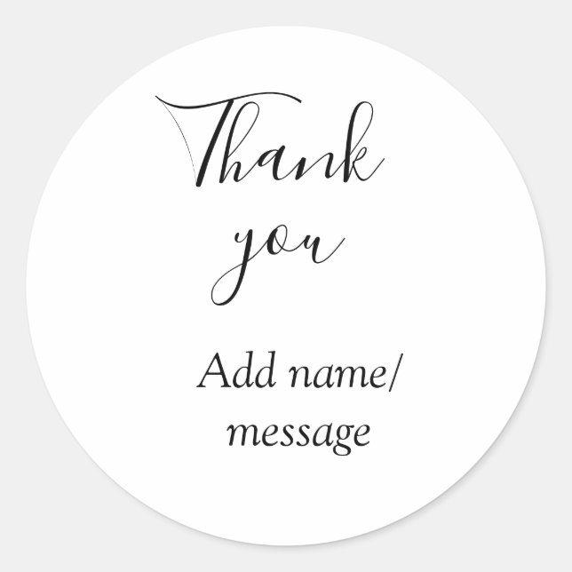 Pegatina Redonda Thank you add name message simple stylish calligra (Anverso)