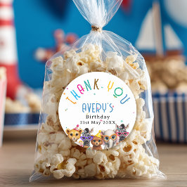 Pegatina Redonda Thank you! Animals Kids Birthday