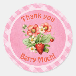 Pegatina Redonda Thank You Berry Much Strawberry Pink Gingham