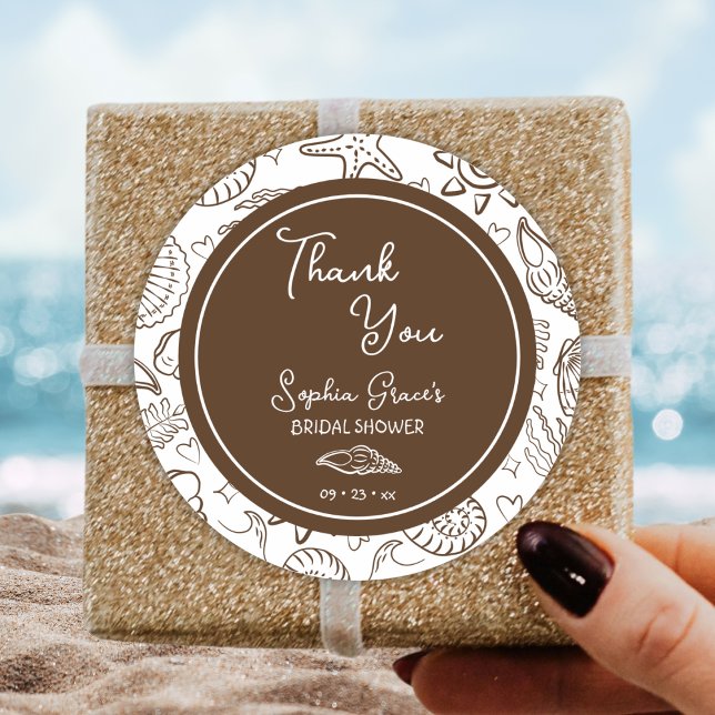 Pegatina Redonda Thank You Brown Seashells Doodles (Subido por el creador)
