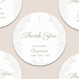 Pegatina Redonda Thank You Cross Flowers Christian Baptism