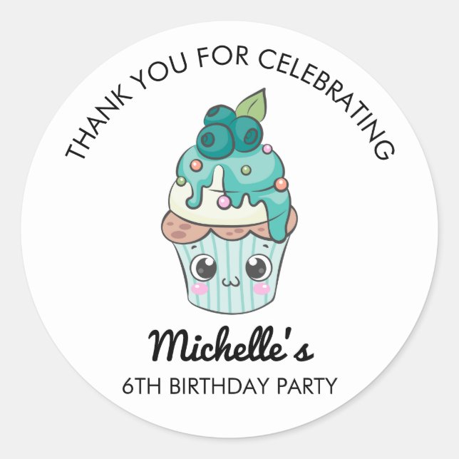 Pegatina Redonda Thank You Cupcake Theme Birthday Party Sticker (Anverso)