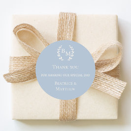Pegatina Redonda Thank you dusty blue monogrammed wedding