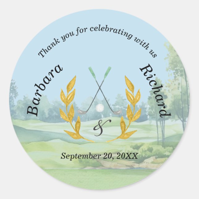 Pegatina Redonda *Thank You Elegant Custom Golf Theme Wedding (Anverso)