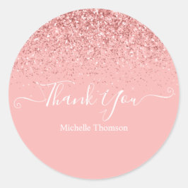 Pegatina Redonda Thank you elegant fashionable dark pink glitter fo