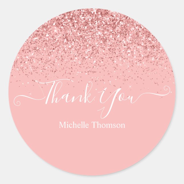 Pegatina Redonda Thank you elegant fashionable dark pink glitter fo (Anverso)