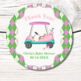 Pegatina Redonda Thank You Elegant Golf Cart Ready For Baby Shower 