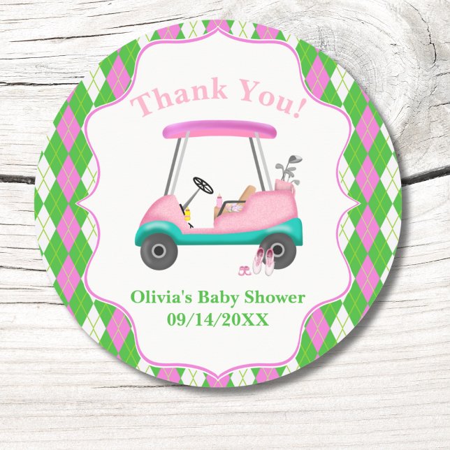 Pegatina Redonda Thank You Elegant Golf Cart Ready For Baby Shower  (Subido por el creador)