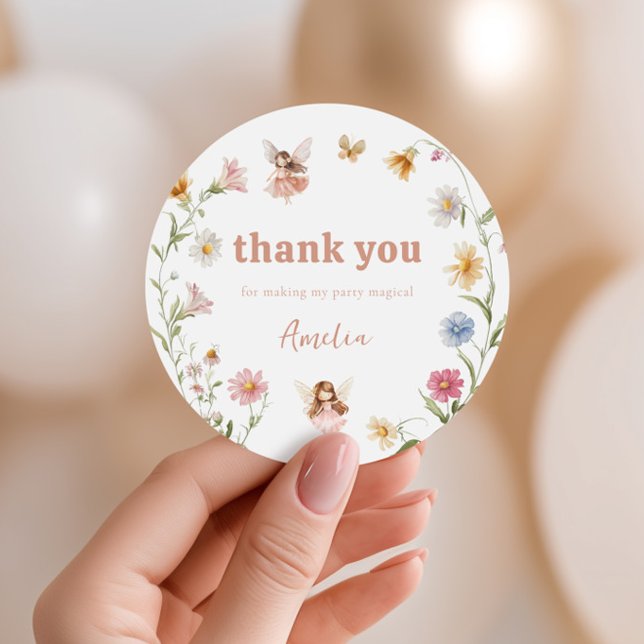 Pegatina Redonda Thank you Fairy Colorful Widflower Girls Birthday (Subido por el creador)