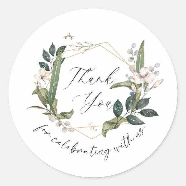 Pegatina Redonda Thank You Favor Sticker, Wedding sticker (Anverso)