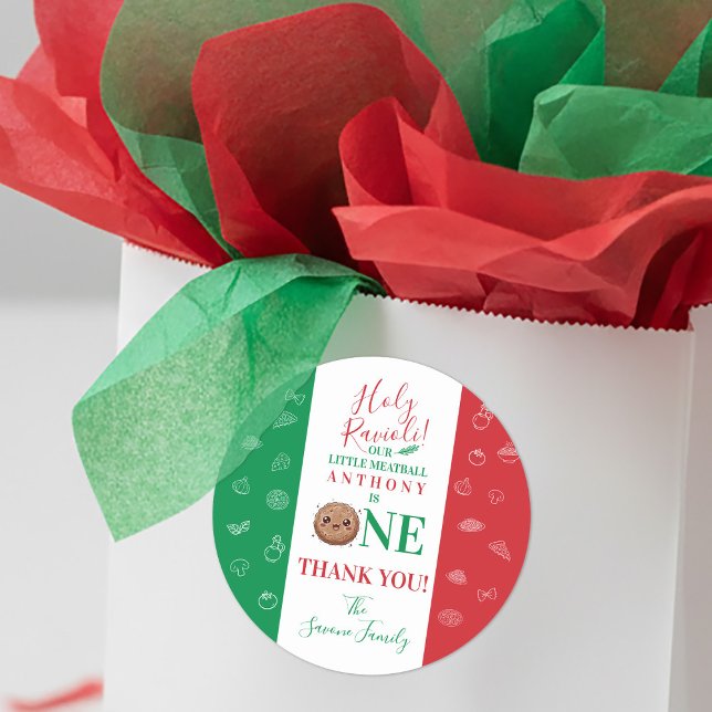 Pegatina Redonda Thank You First Birthday Party Meatball (Thank You First Birthday Party Meatball Classic Round Sticker)