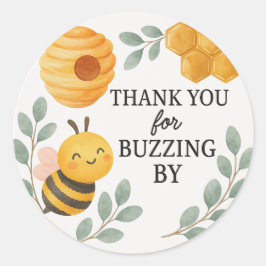 Pegatina Redonda Thank You for Buzzing By  Bee Label