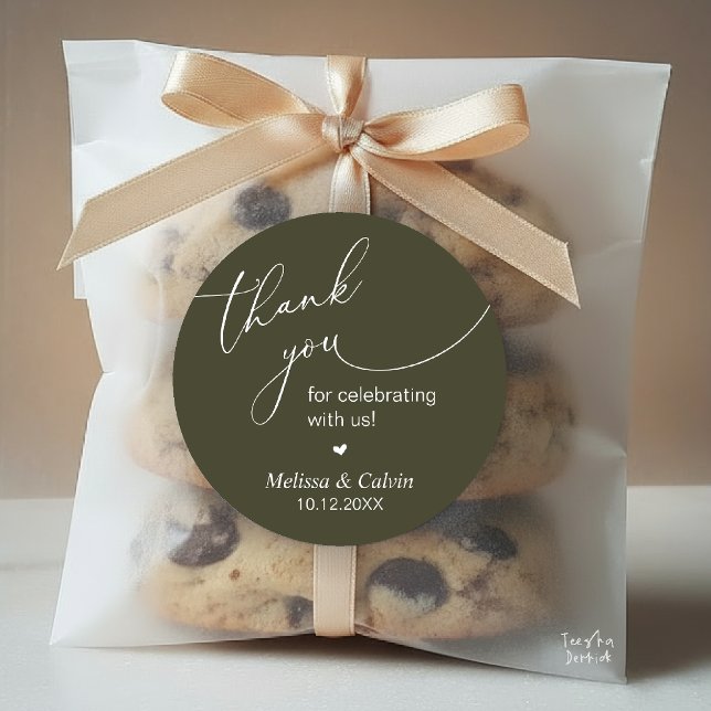 Pegatina Redonda Thank you for celebrating with us Gifts Sticker (Thank you for celebrating with us Wedding Sticker in Olive Green)