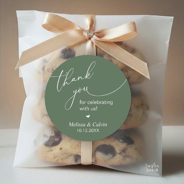 Pegatina Redonda Thank you for celebrating with us Wedding Sticker (Thank you for celebrating with us Wedding Sticker in Sage Green)