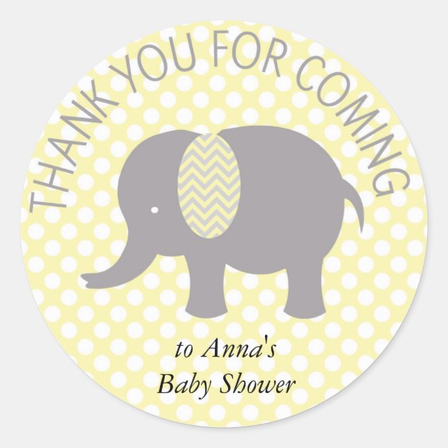 Pegatina Redonda Thank you for coming ELephant Baby Shower (Anverso)