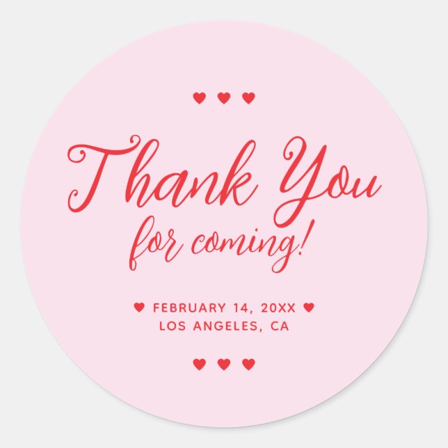 Pegatina Redonda Thank You for Coming Galentine's Party Pink (Anverso)