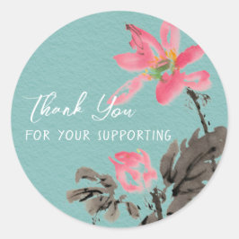 Pegatina Redonda Thank You For Supporting Watercolor Lotus Floral  