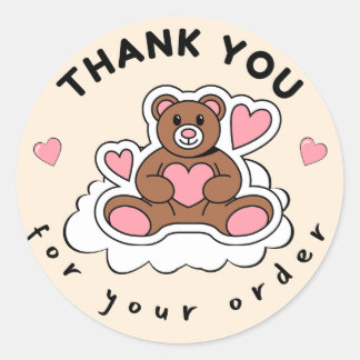 Pegatina Redonda Thank You For Your Order Cute Bear Packaging Stick