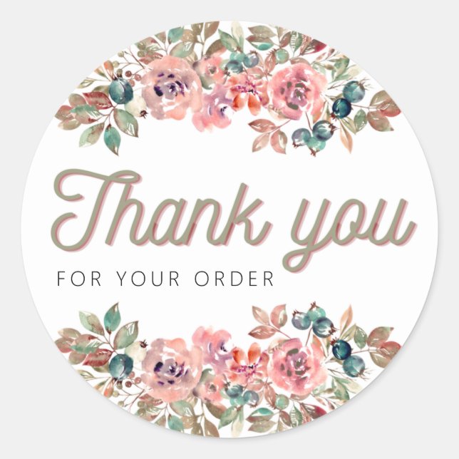 Pegatina Redonda Thank you for your order sticker, flower, minimali (Anverso)