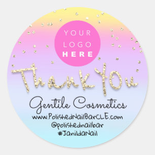 Pegatina Redonda Thank You Gold Sweet 16th Logo Nombre Ombre Azul