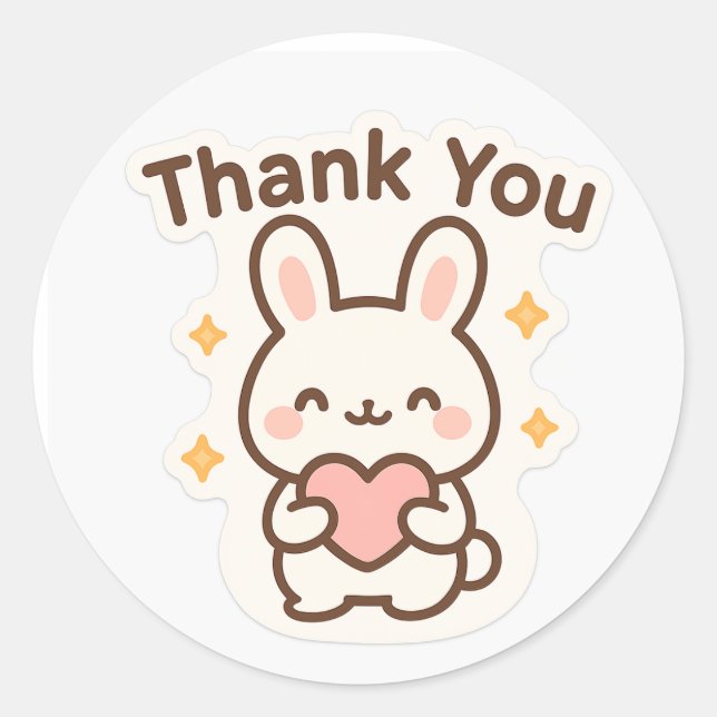 Pegatina Redonda Thank You Kawaii Bunny Sticker (Anverso)