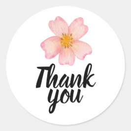 Pegatina Redonda Thank You Pretty Soft Pink Watercolor Flower