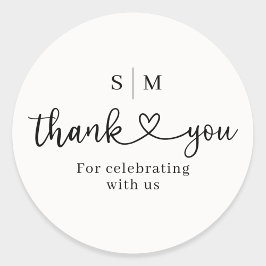 Pegatina Redonda Thank You Script Heart Wedding Round Sticker
